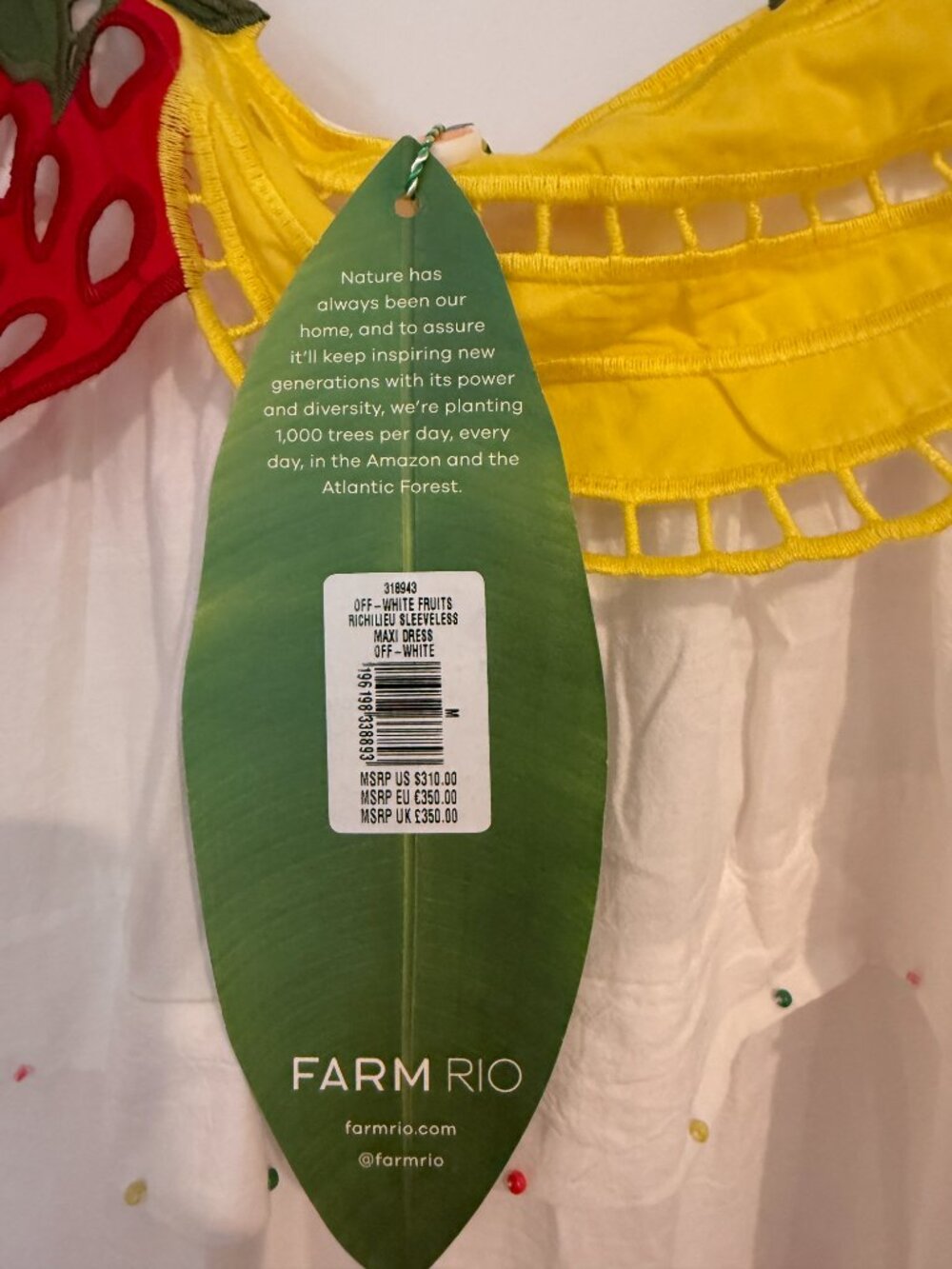 NWT FARM Rio Size Medium Off-White Fruits Richelieu Sleeveless Maxi Dress - Picture 6 of 8
